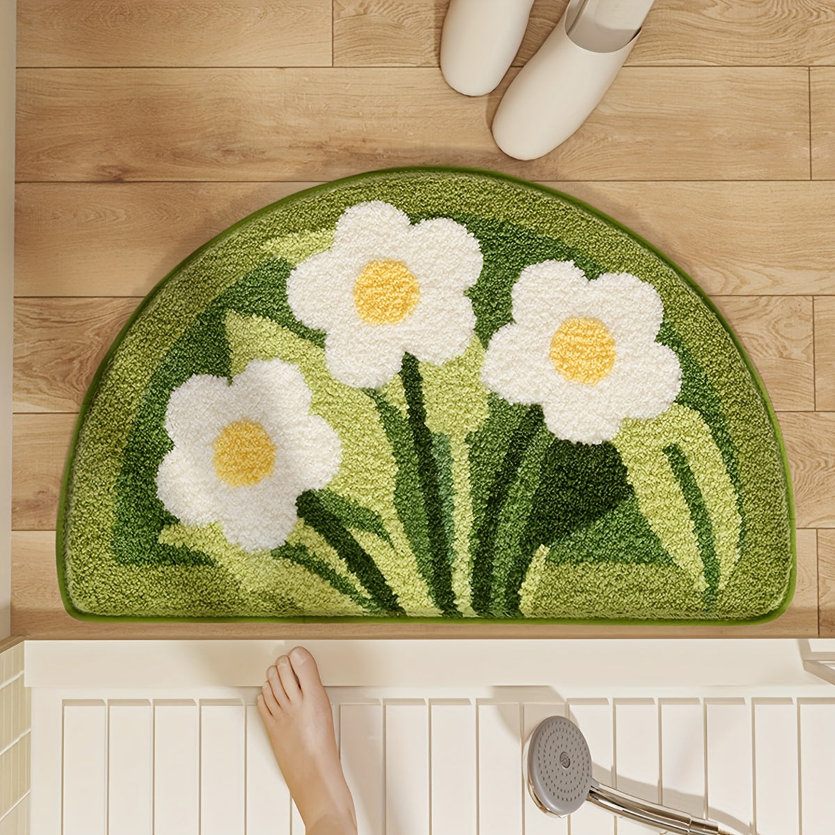 Tapis de salle de bain marguerites, demi-lune