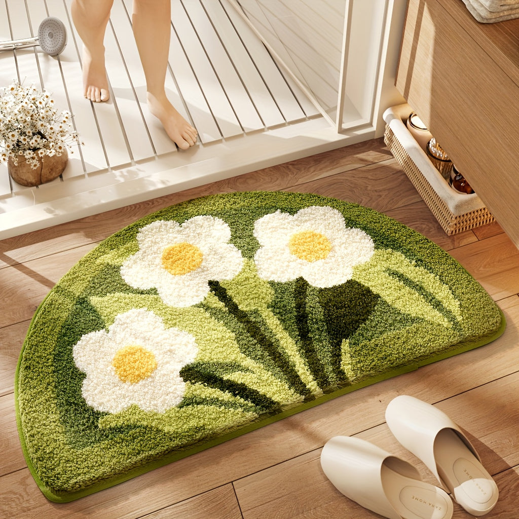 Tapis de salle de bain marguerites, demi-lune