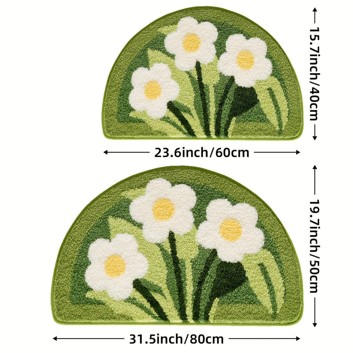Tapis de salle de bain marguerites, demi-lune