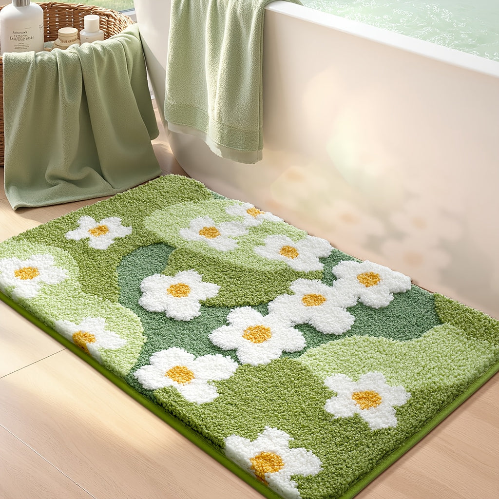 Tapis de salle de bain à marguerites tuftées en relief