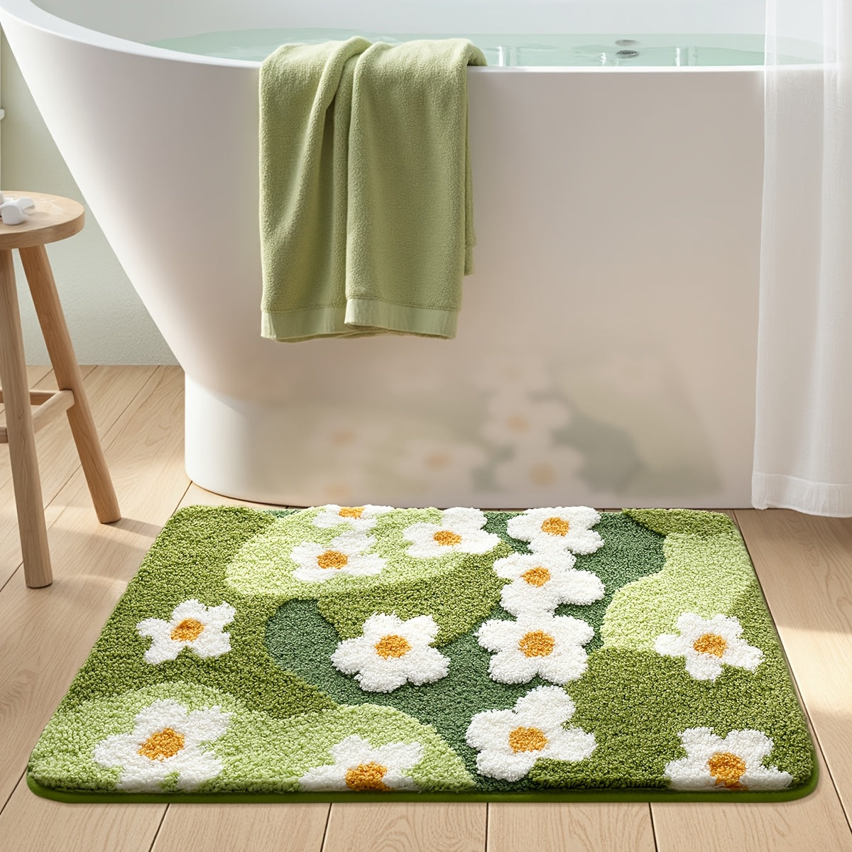 Tapis de salle de bain à marguerites tuftées en relief