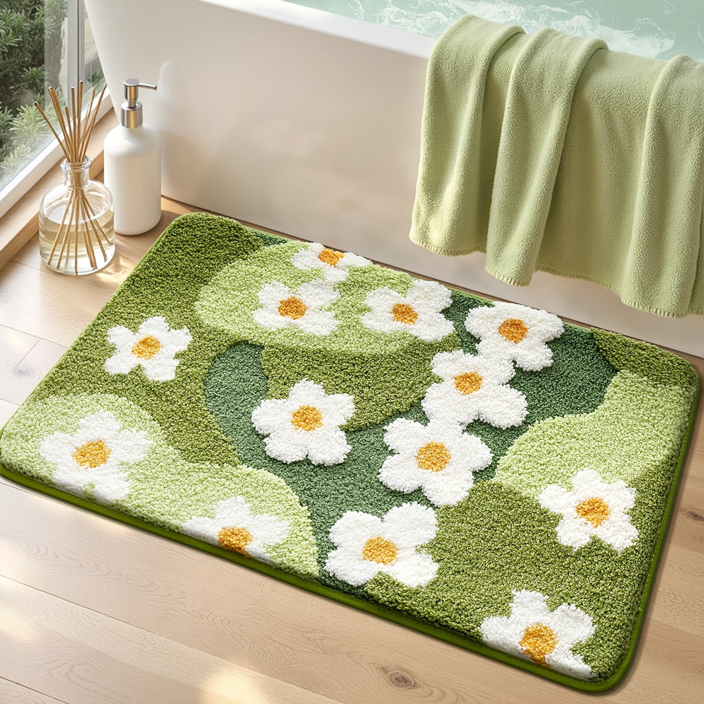 Tapis de salle de bain à marguerites tuftées en relief
