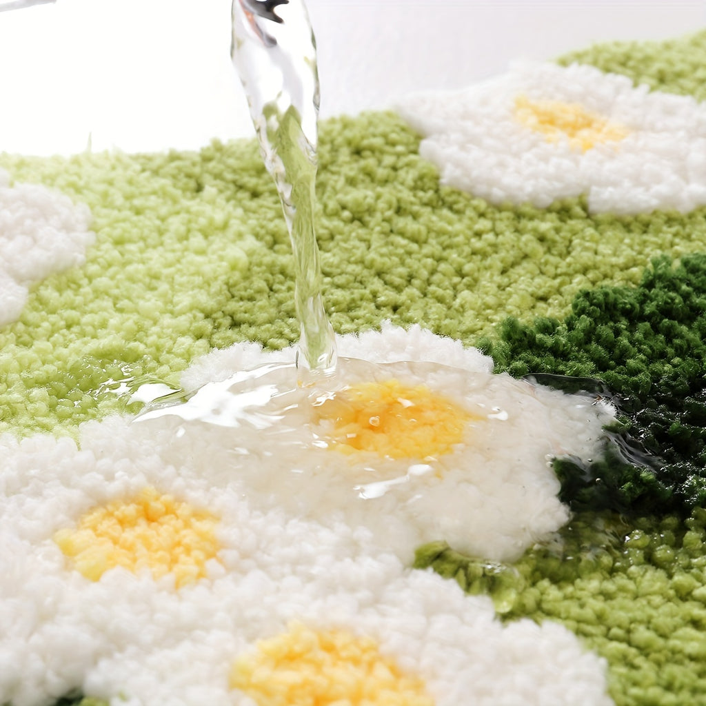 Tapis de salle de bain mousse fleuri, forme nuage tuftée