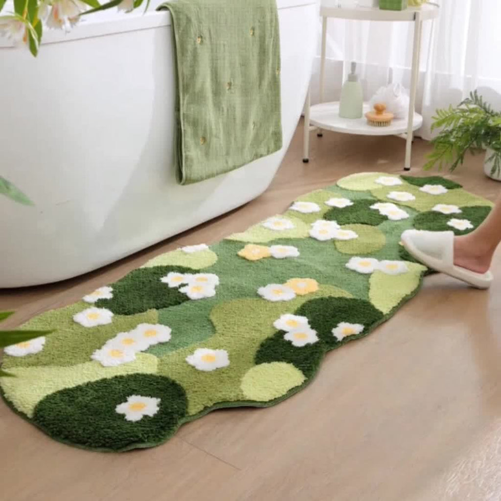 Tapis de salle de bain mousse fleuri, forme nuage tuftée