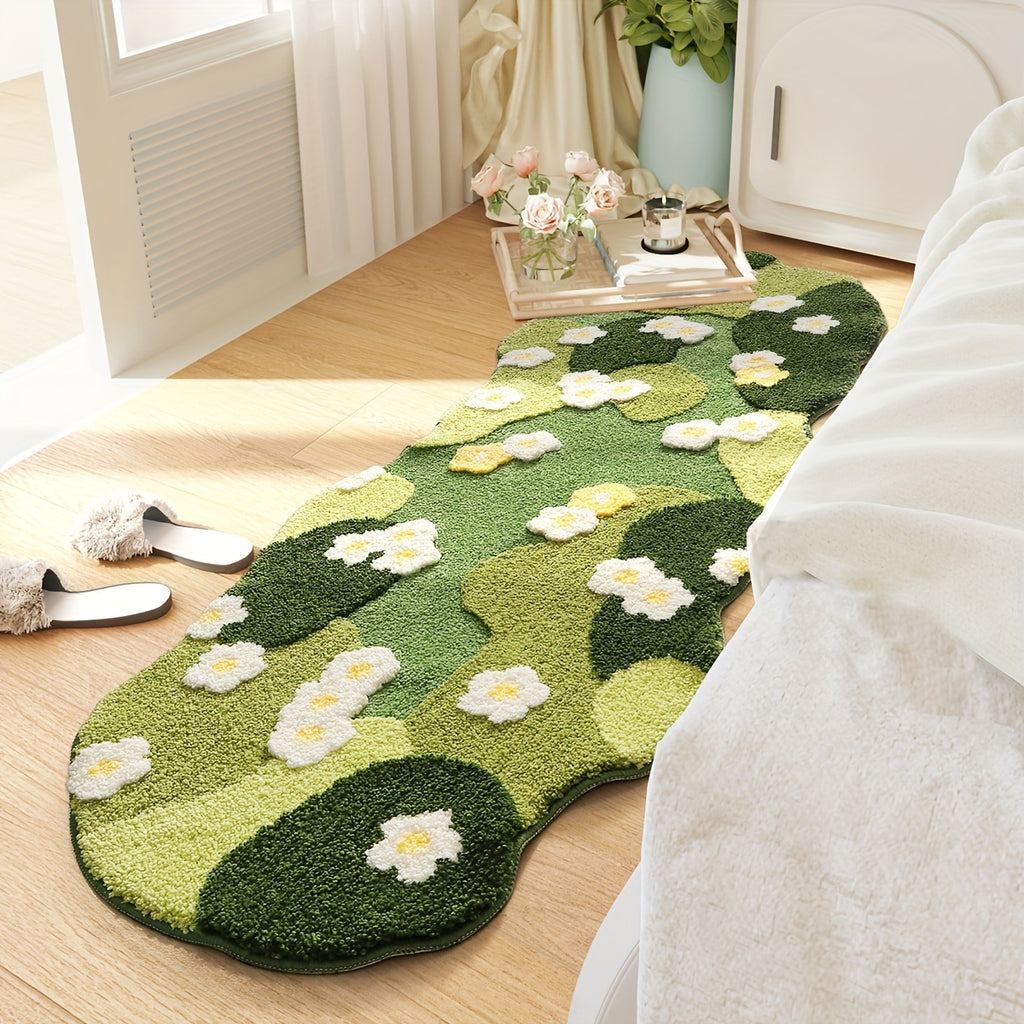 Tapis de salle de bain mousse fleuri, forme nuage tuftée