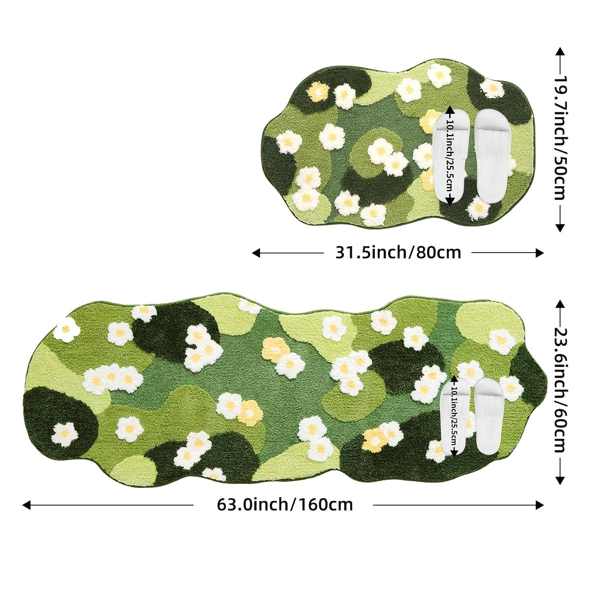 Tapis de salle de bain mousse fleuri, forme nuage tuftée