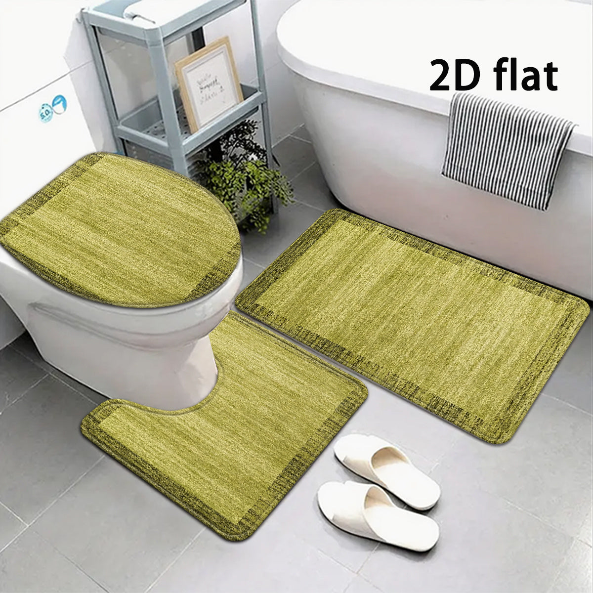 3PCS【45cm*75cm+coussin en U+couvercle de couvercle de toilette】