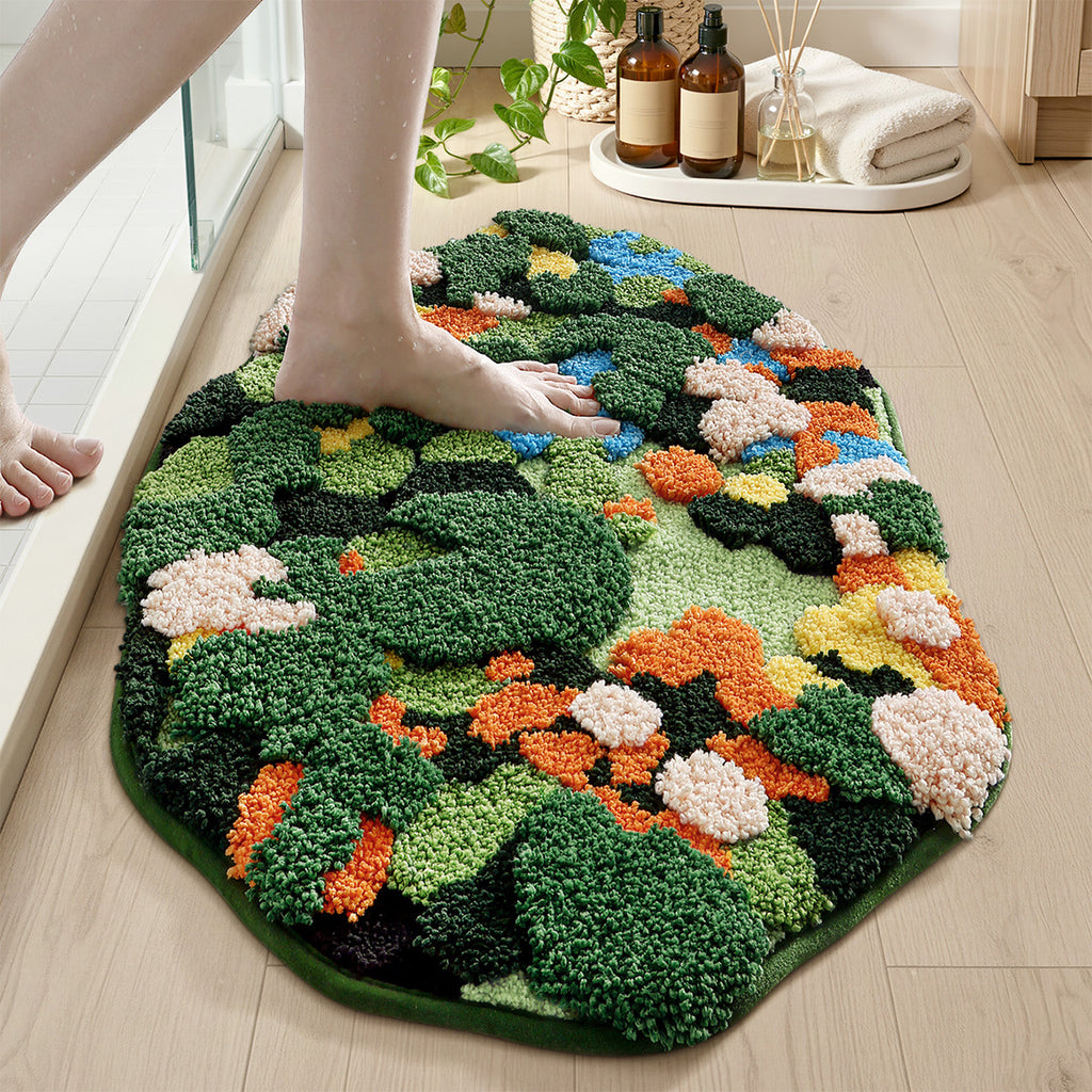 Tapis de salle de bain effet sous-bois, relief 3D tufté