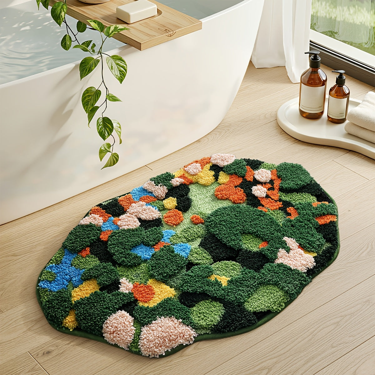Tapis de salle de bain effet sous-bois, relief 3D tufté