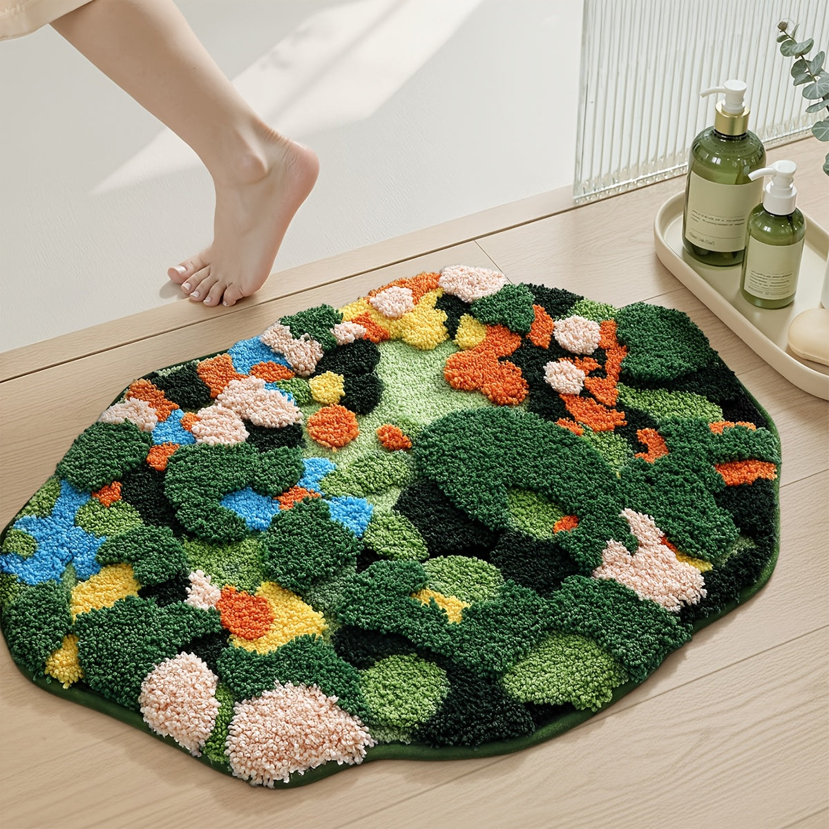 Tapis de salle de bain effet sous-bois, relief 3D tufté