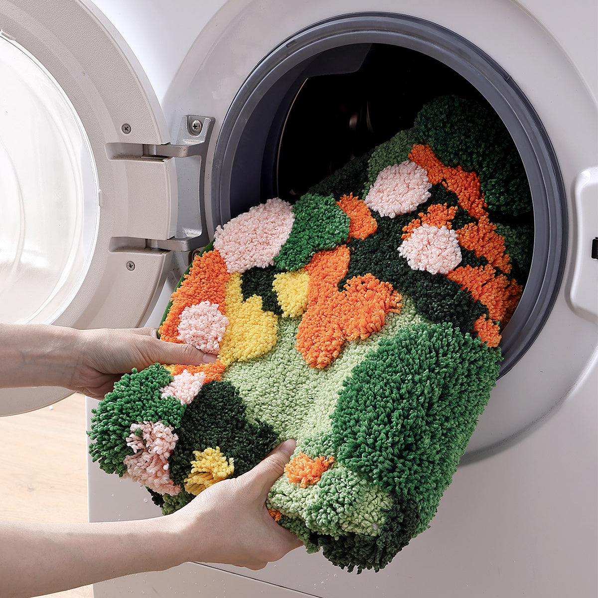 Tapis de salle de bain effet sous-bois, relief 3D tufté