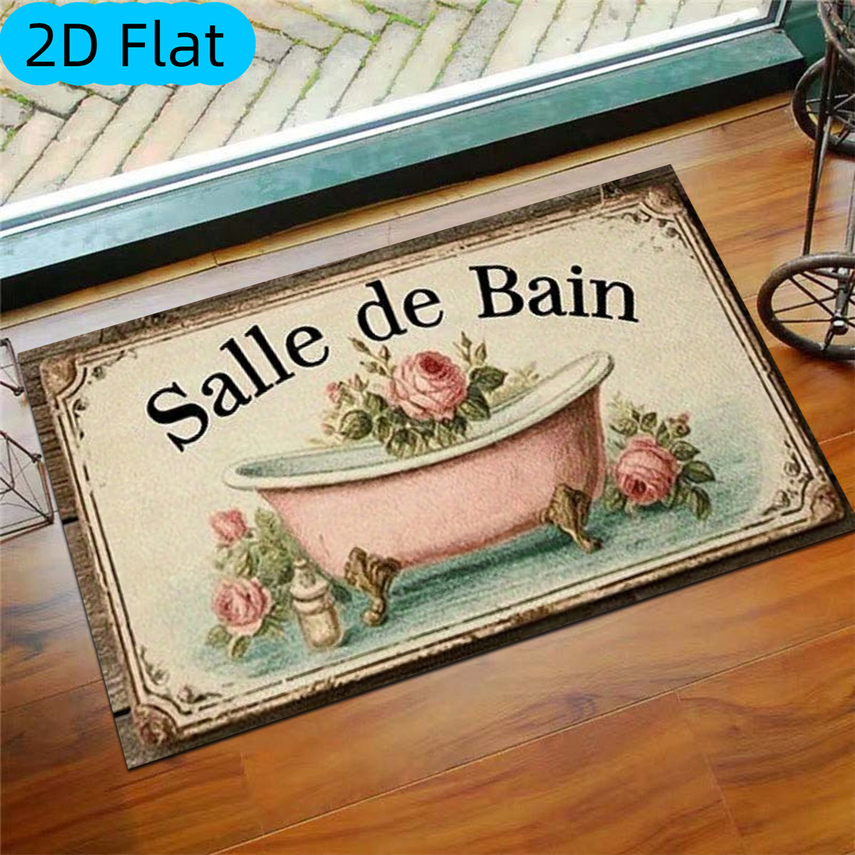 Tapis de salle de bain vintage, baignoire et anciennes