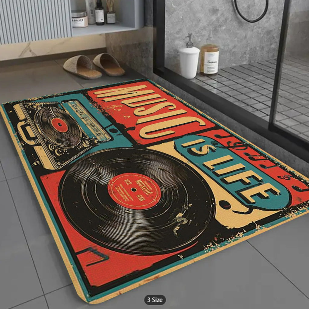 Tapis de salle de bain motif vinyle rétro