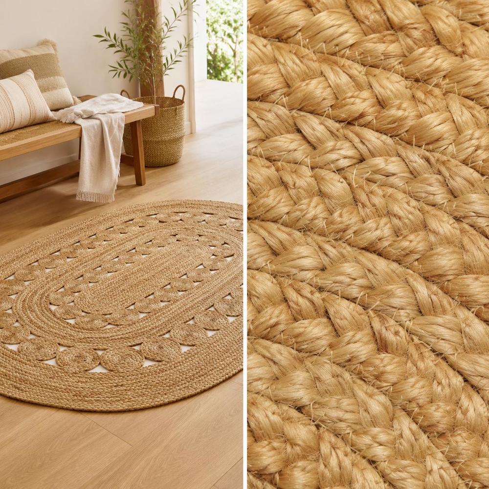 Tapis de salle de bain en jute tressé, ovale