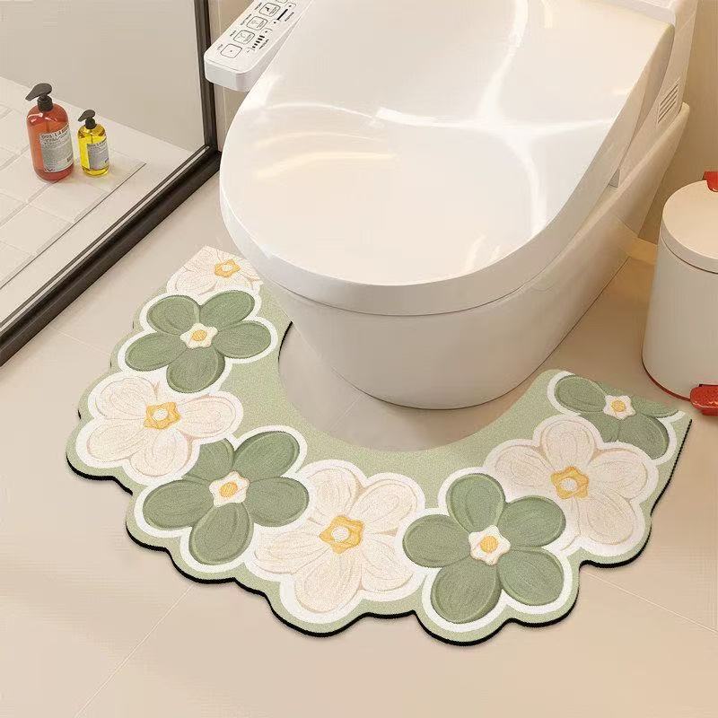 Tapis de toilette en U, guirlande florale tuftée 1 200 g/m²