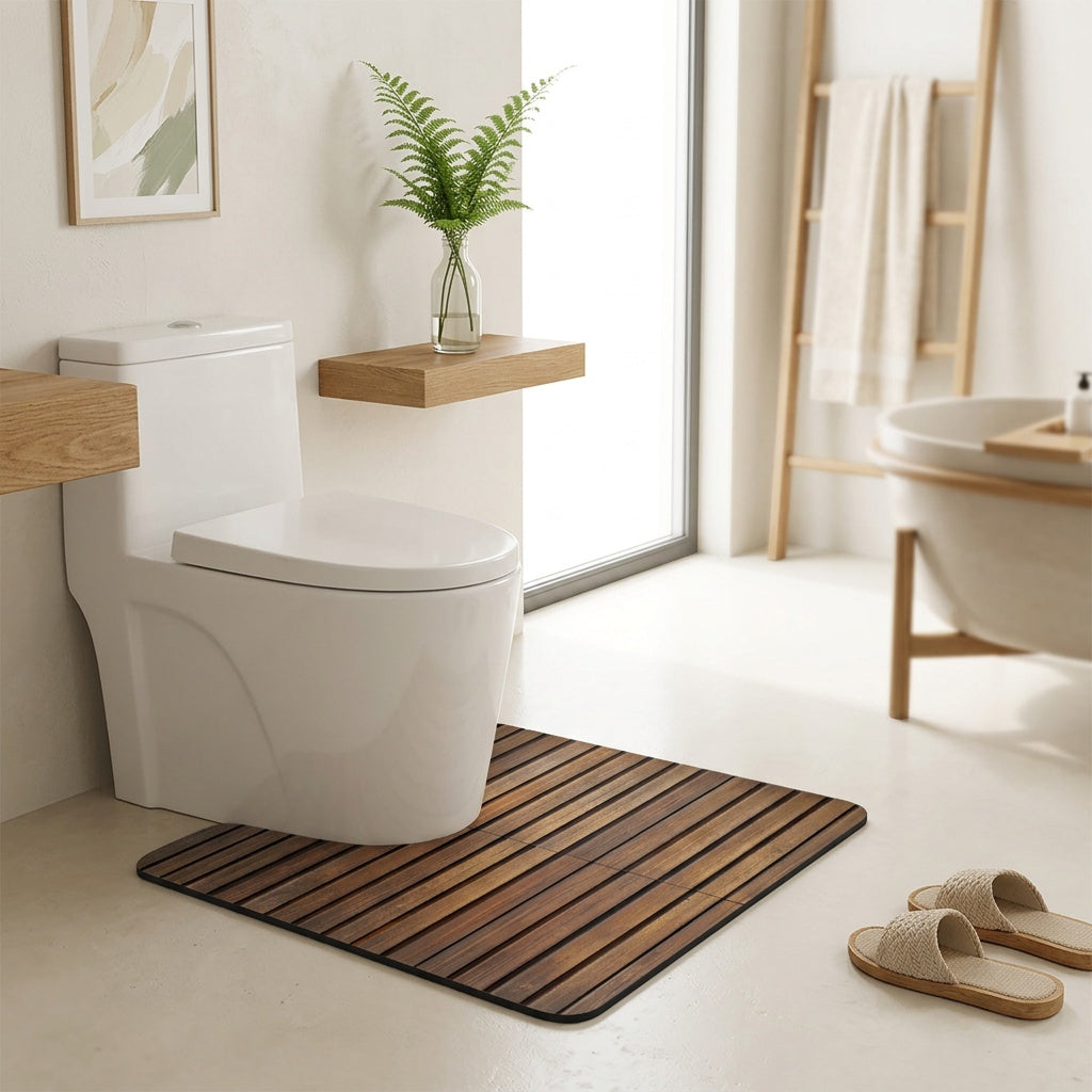 Tapis de salle de bain imprimé lames de bois, diatomée plate