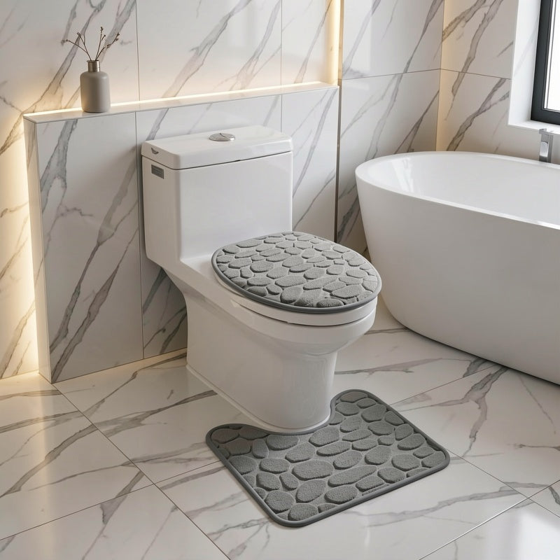 Tapis de salle de bain WC lot de 2 relief galets, 8